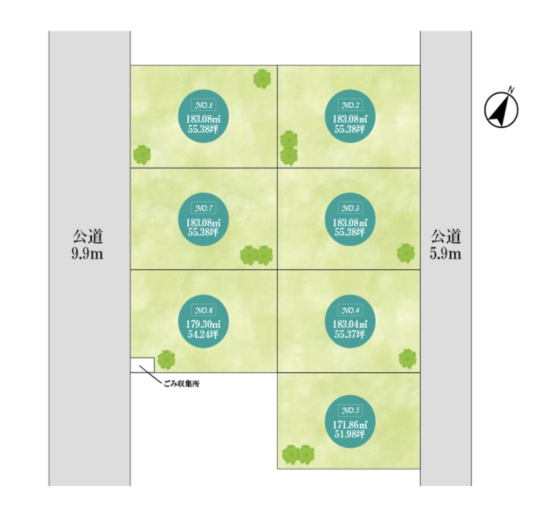 比企郡滑川町月の輪６丁目　全７区画分譲地の区画図|全７区間の分譲地！
