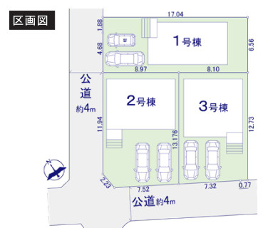 藤沢市鵠沼海岸7丁目　新築戸建　全3棟1号棟の区画図