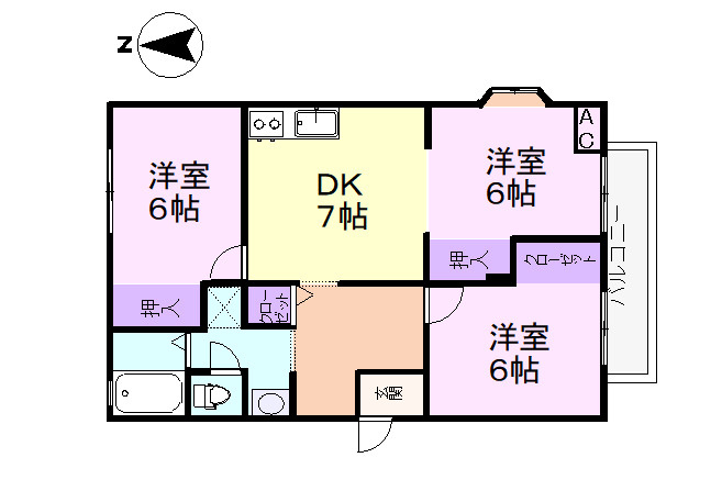 トゥインクル吉田C棟の間取り|ファミリーにもおすすめの３DKです