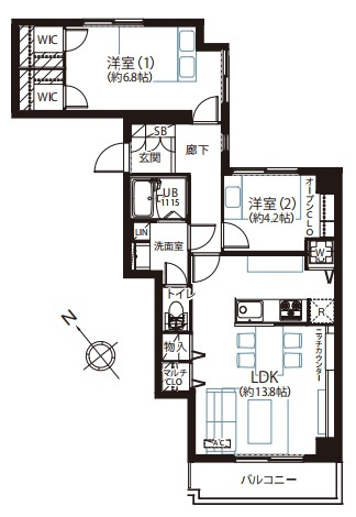 ソーケン日暮里マンションの間取り|2LDK、60.46㎡、LDK13.8帖