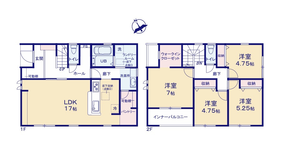 リーブルガーデン  水戸内原町　第12　2の間取り|　
☆全居室に大容量の収納スペース付き。リビングへは3通りの入り方ができます。生活動線をコンパクトに、家事を楽にする工夫です。