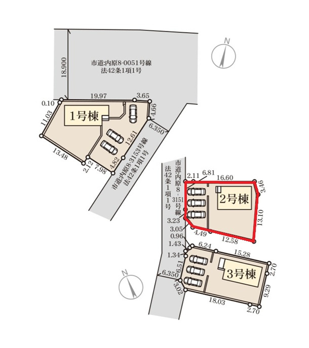 リーブルガーデン  水戸内原町　第12　2の区画図|敷地面積約81坪。広い南庭も魅力です。前面道路幅6.3メートル、3台並列駐車可能です。