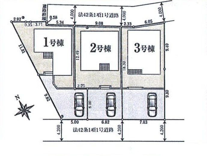 あきる野市野辺全３棟　新築分譲の区画図