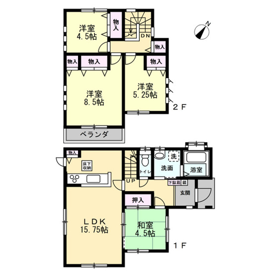 【間取り】 | 15.75帖のリビングでゆったりお過ごし頂けます。全てのお部屋に収納あり！窓も多いので明るく暮らせます。