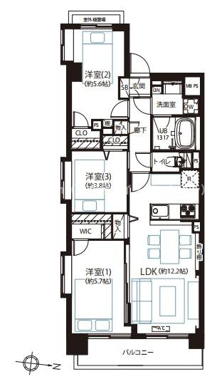 セザール本所吾妻橋の間取り|３ＬＤＫ、専有面積62.89㎡、LDK12.2帖