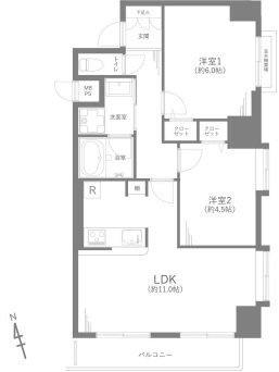 アークステージ北池袋の間取り|2LDK、専有面積56.06㎡、LDK11.0帖