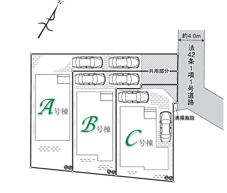 仲介手数料無料　ハートフルタウン入間小谷田２２期　全３棟の区画図