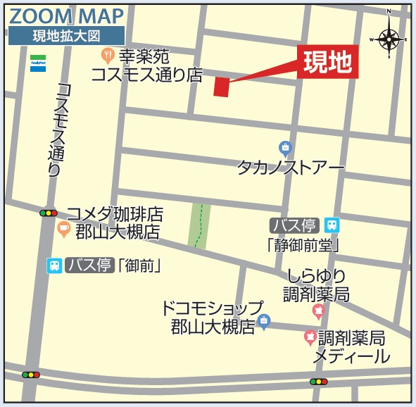 郡山市静町4期　　　　1号棟　　大成小学校、郡山第７中学区の地図|拡大案内図