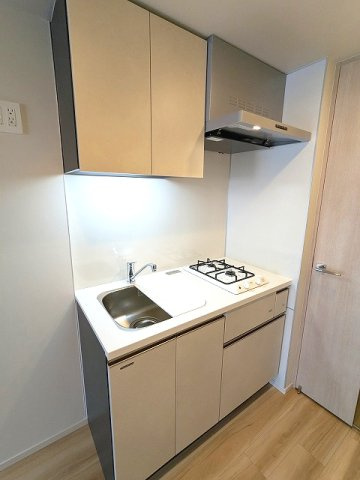 LEFOND PROGRES田原町のキッチン|ガス2口システムキッチン、ワイドシンクで料理しやすいです