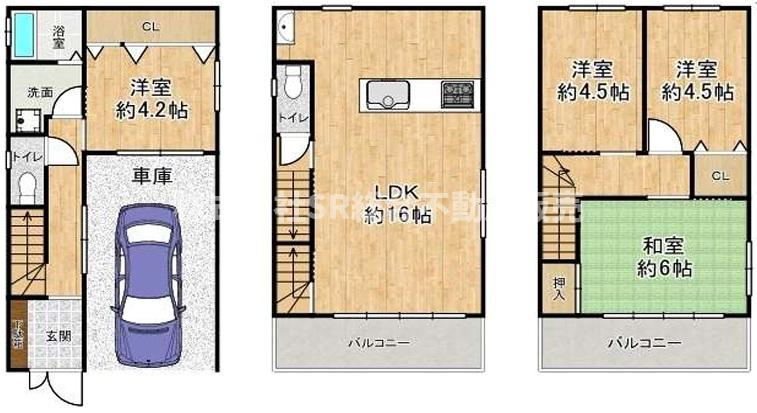 吉田7丁目中古戸建の間取り|2Ｆリビングは広々16帖♪室内設備が一通り揃っていて快適に生活できます☆