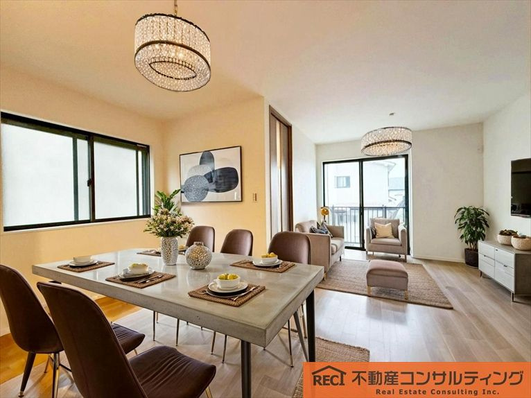 神戸市灘区楠丘町5丁目　新築戸建　B号地の居間・リビング|人目が気にならない高さのあるLDK