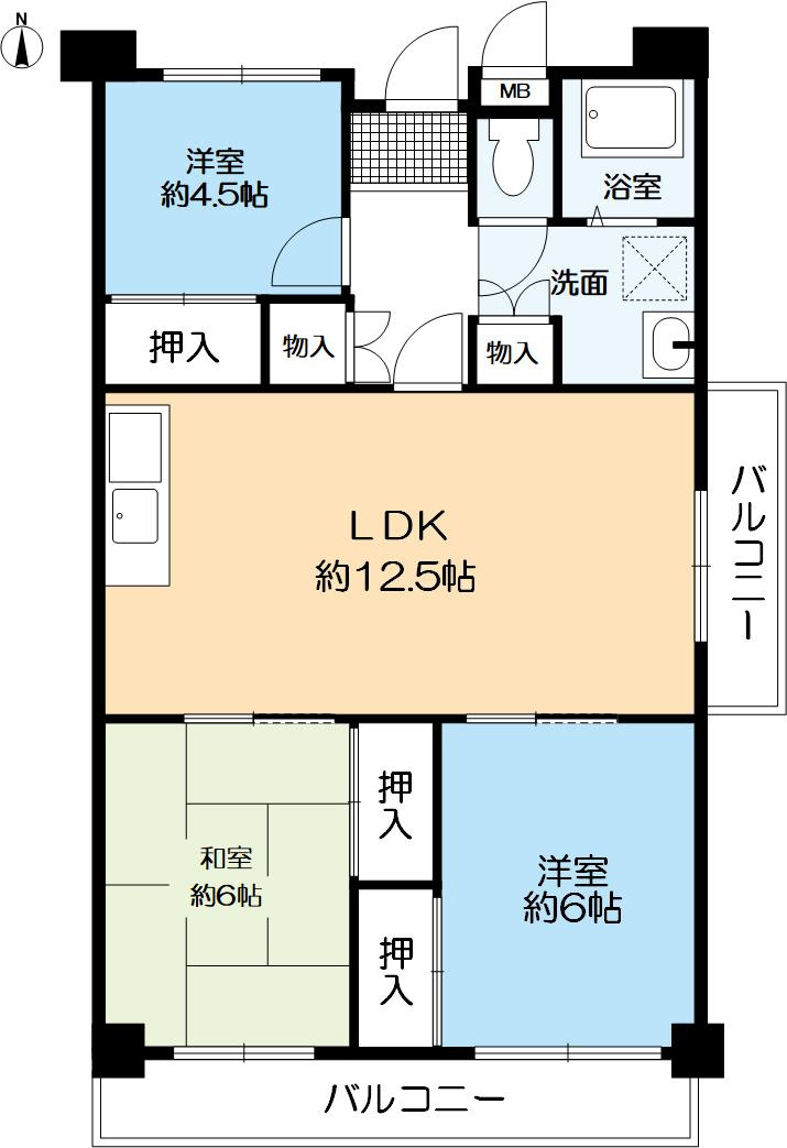 神戸市北区有野中町４丁目のマンションの間取り