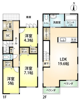 【間取り】 | 新築戸建　明石市荷山町 | ４ＬＤＫ車庫スペース2台　３ＬＤＫ