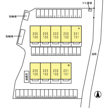 福井ガーデンハイツ B棟の区画図