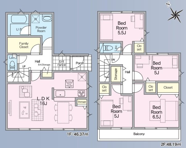 三郷市戸ケ崎3丁目　新築戸建　全7棟　2号棟の間取り|1階ホールにファミリークロークがありコートやかばん等の収納にも便利