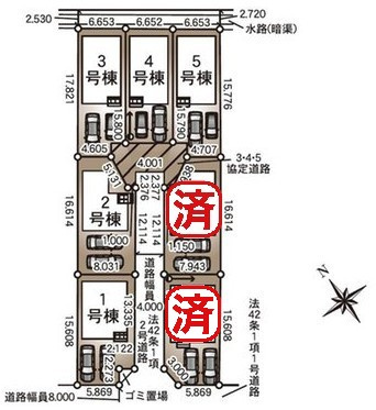 三郷市戸ケ崎3丁目　新築戸建　全7棟　1号棟の区画図|全7棟の新築分譲住宅・全棟カースペース並列2台可能