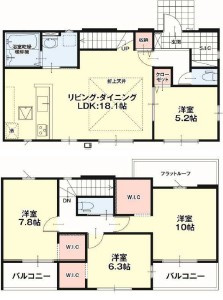 【間取り】 | 真岡市下高間木2期 | リビング広々１８．１帖♪全室南向きで明るい室内♪