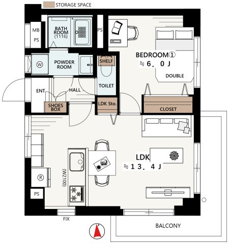 レック八幡山マンションの間取り|1LDK