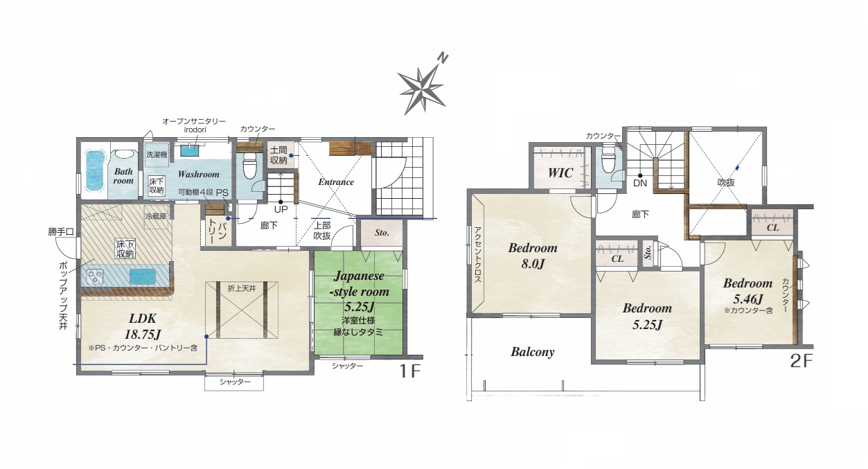 ブルーミングガーデン  水戸市見和3丁目　限定1棟！の間取り|　
☆水廻りへの動線がコンパクトな間取りは、柔軟で効率的な家事を行えるのでおすすめです。全室明るい南東向き、玄関の開放的な吹抜けも魅力です。　