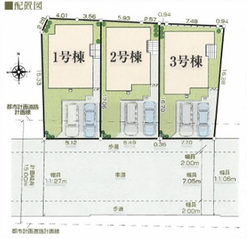 【仲介手数料０円】秦野市入船町　新築一戸建て　全3棟の区画図|秦野市入船町　新築一戸建て　全3棟
