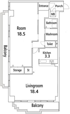 【その他】 | パデシオン宇治三室戸 | 【現況間取り】こちらの間取は、現状の間取です。1LDKで洋室は18.5帖の広さになっています。
