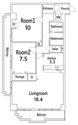 【その他】 | パデシオン宇治三室戸 | 【間取プラン《2LDK》】このプランは寝室広々プラン。10帖と7.5帖の贅沢なスペースが居室になります。