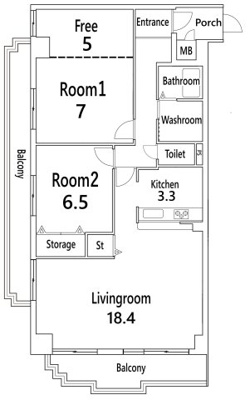 【その他】 | パデシオン宇治三室戸 | 【間取プラン《2LDK＋フリールーム》】こちらのプランは、7帖のお部屋に5帖のフリースペースと、6.5帖のお部屋。