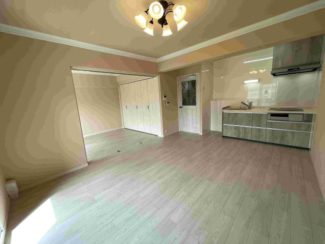 取手中央タウンE棟の居間・リビング|防音・保温壁造作
【健康対策・耐火塗り壁】米国製塗り壁施工
天井と壁の間のベルギー製豪華なモ－ディング、ブラックアイアンのドアとシャンデリア