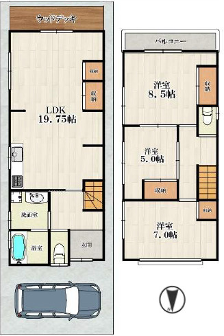 堺市西区浜寺石津町西　中古一戸建ての間取り