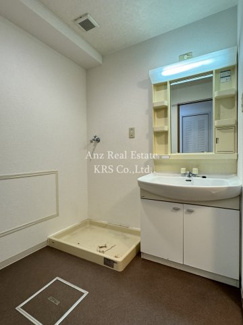 【独立洗面台】 | サウスサイドなにわ筋 | 鏡の両サイドに収納棚を設置、整理整頓をサポート！