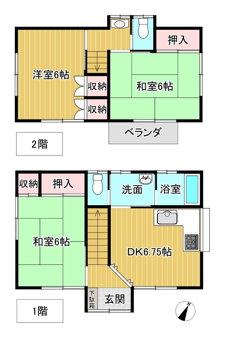 スーパーまで徒歩2分 利便性の良い平坦地の戸建ての間取り|コンパクトな3DKです