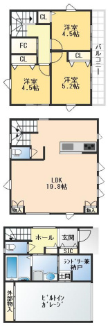 豊中市小曽根1丁目　建築条件付き土地の土地図＋建物プラン例|参考プラン図　※間取り変更等、ご要望に合わせて打ち合わせできます