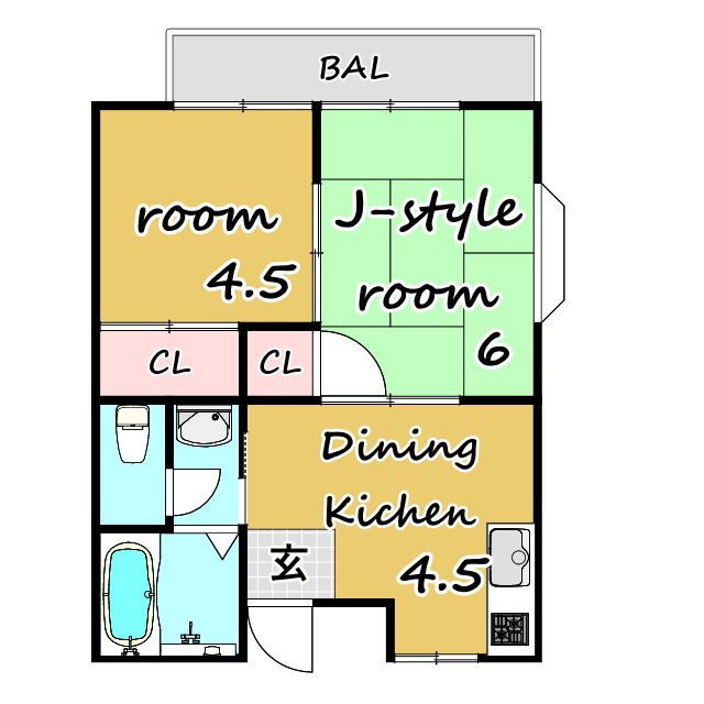 ハウスいわつきの間取り|★エアコン★B・T別★和室★管理費無★室内洗濯機場★