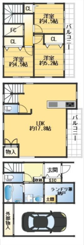 豊中市小曽根1丁目　新築戸建ての間取り