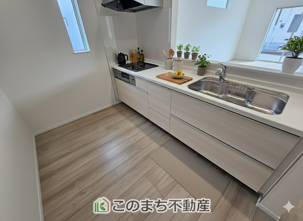 ハートフルタウン宇都宮市今泉町2541番のキッチン|家具・什器・調度品・植栽・カーテンなどはCG加工しております。販売価格には含まれません。