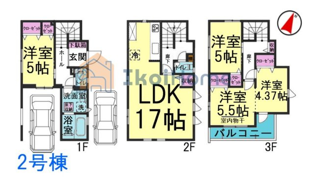 明石市松江　全2棟　2号棟　新築戸建の間取り|【ホームページに現地動画掲載中】●年中無休：当日予約可●4LDKで収納充実！カースペース2台！