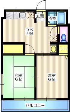 シティハイム　ハイムイサムの間取り|南西向き２F角部屋２面採光　日当り風通し良好