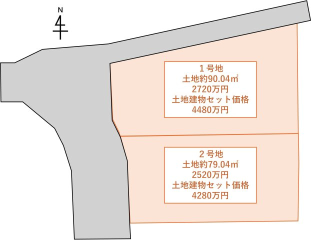 尼崎市若王寺１丁目　２区画分譲地　２号地の区画図