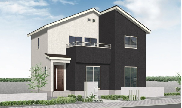 ガーデンコート宝積寺　全3区画の外観パース|パパまる～時代に左右されないデザイン。スマートでナチュラルなパパまるオリジナルのプラン♪ 【33S5.0】 建物価格1，427.8万円・建物面積59.62㎡