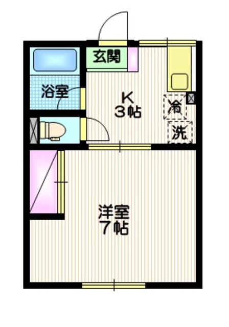 シティハイム　ユーハイム湘南の間取り|７帖の使いやすい間取り