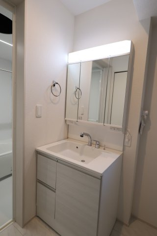 《仲介手数料無料》志木市下宗岡４丁目18-13(4号棟)新築一戸建てグラファーレの独立洗面台|撮影日 2025年11月21日 14:30 晴れ