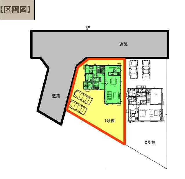 新築　伊勢崎市今泉町1期　1号棟の区画図|1号棟　区画図　北西側接道幅員約6ｍ　南西側接道幅員約5.9ｍ			
	
