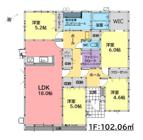 古賀市久保第2-7棟（3号棟）の間取り|全居室収納付きで便利です。