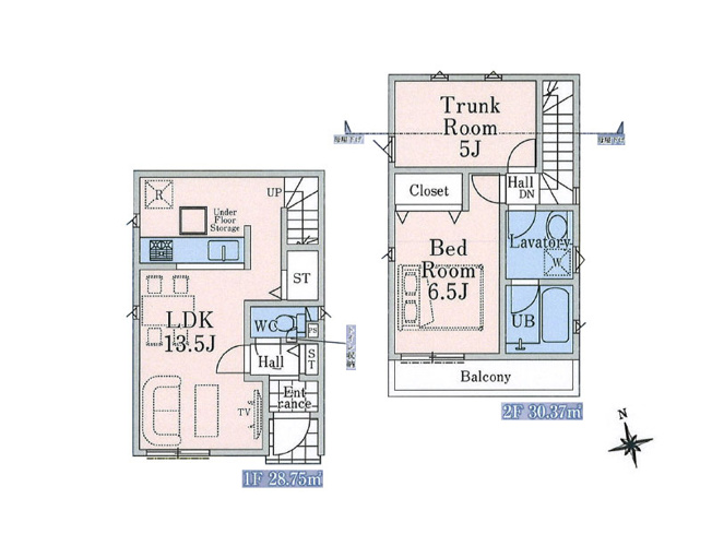 【間取り】 | 西東京市富士町4丁目　新築一戸建住宅　全3棟　(保谷店) | 1号棟/洗面室とバルコニーが同じ階にあることで階段の昇り降りなく洗濯物を干すことができ便利です。