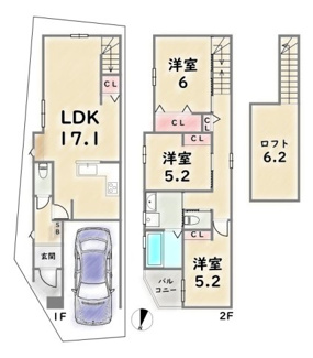 【土地図＋建物プラン例】 | 右京区太秦一ノ井町　建築条件付 | 《参考プランA》建物価格：1699万円　延床面積：81.68平米（1F:35.91平米　2F:45.77平米）