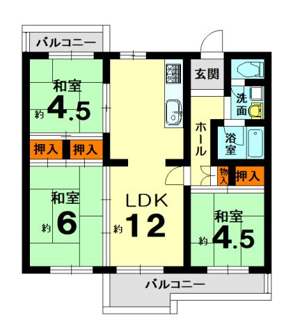 【間取り】 | 洛西境谷団地7棟 | 専有面積63.00㎡