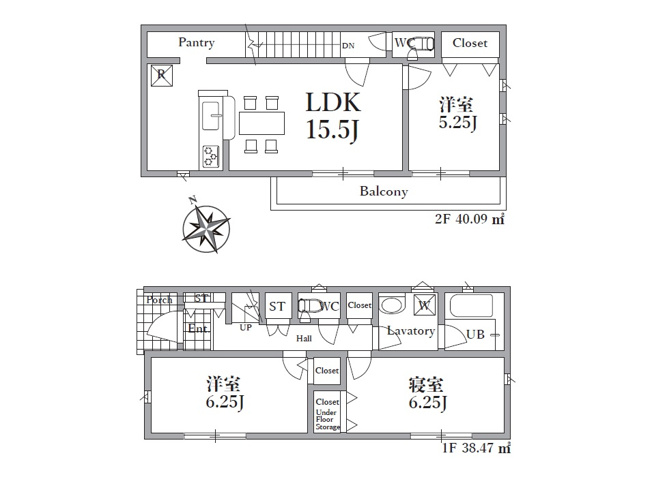 【間取り】 | 新座市畑中2丁目　新築一戸建住宅　全3棟　(志木本店) | 制震装置「SAFE365」標準搭載で地震に強く、永く安心してお住まいいただけます。
全室南西向き。陽射しをたっぷり感じる2階リビングは外からの視線を気にせずのびのび過ごせます。