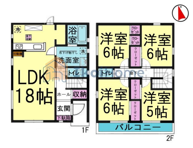 明石市大久保町山手台2丁目24-2期　新築戸建　1号棟の間取り|【ホームページに現地動画掲載中】●年中無休：当日予約可●リビング広々18帖！全室6帖以上でゆったり！