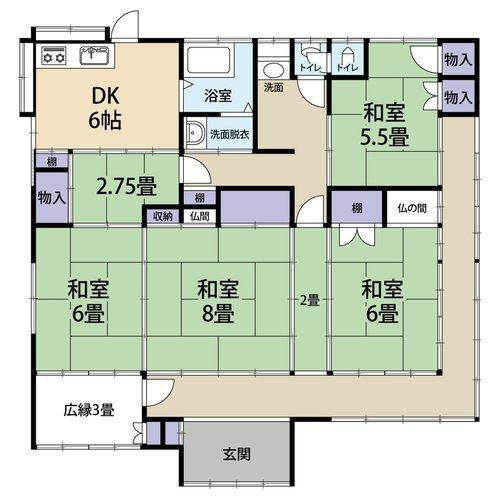 君津市黄和田畑　中古戸建の間取り|各所に収納豊富な５ＤＫ！