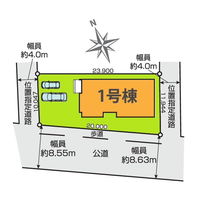 Grace　水戸市小吹町　1期 　限定1棟！の区画図|前面道路幅約8.5メートル、南道路で日当たり良好！気になる他の物件と合わせての現地ご案内も可能です。HPから、またお電話でも、お気軽にお問い合わせください。

